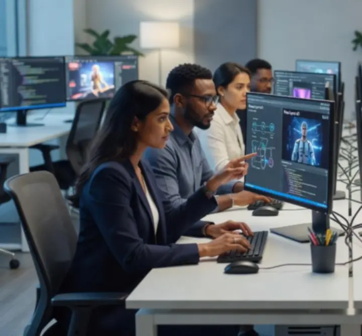Ontwikkelteam dat werkt aan de game-informatie van PLAYLOGICLAB.